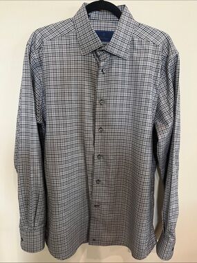 David Donahue Men's Gray and Black Plaid Dress Shirt